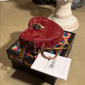 Kurt Geiger Red Patent Heart Mini Bag with Gold-Tone Emblem